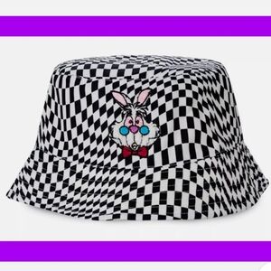 Disney Alice in Wonderland White Rabbit Checkered Sherpa Lined Bucket Hat